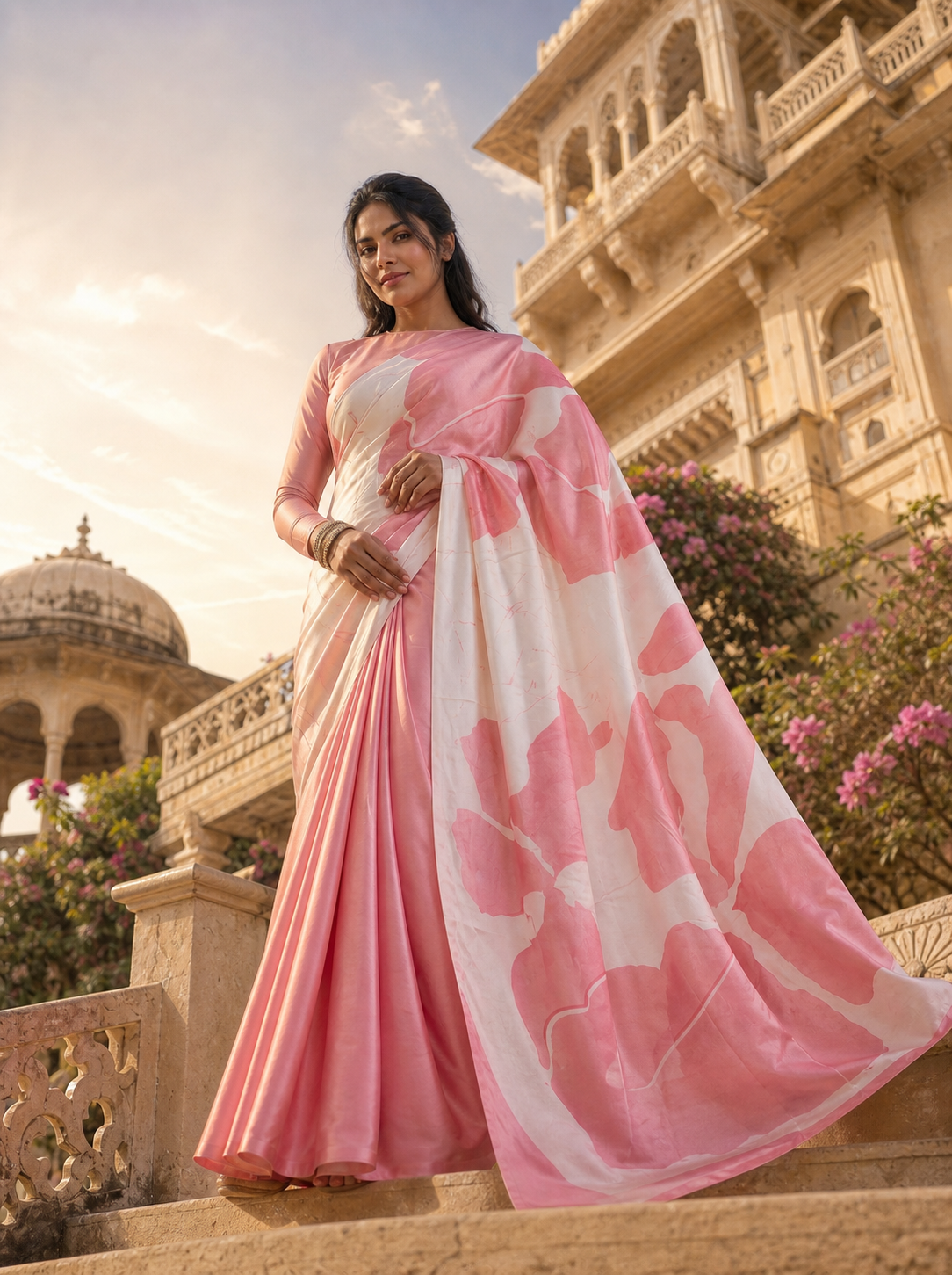 Blush Petal Satin Saree