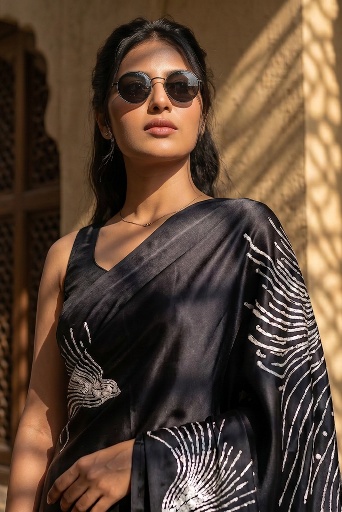 Midnight Muse Satin Saree