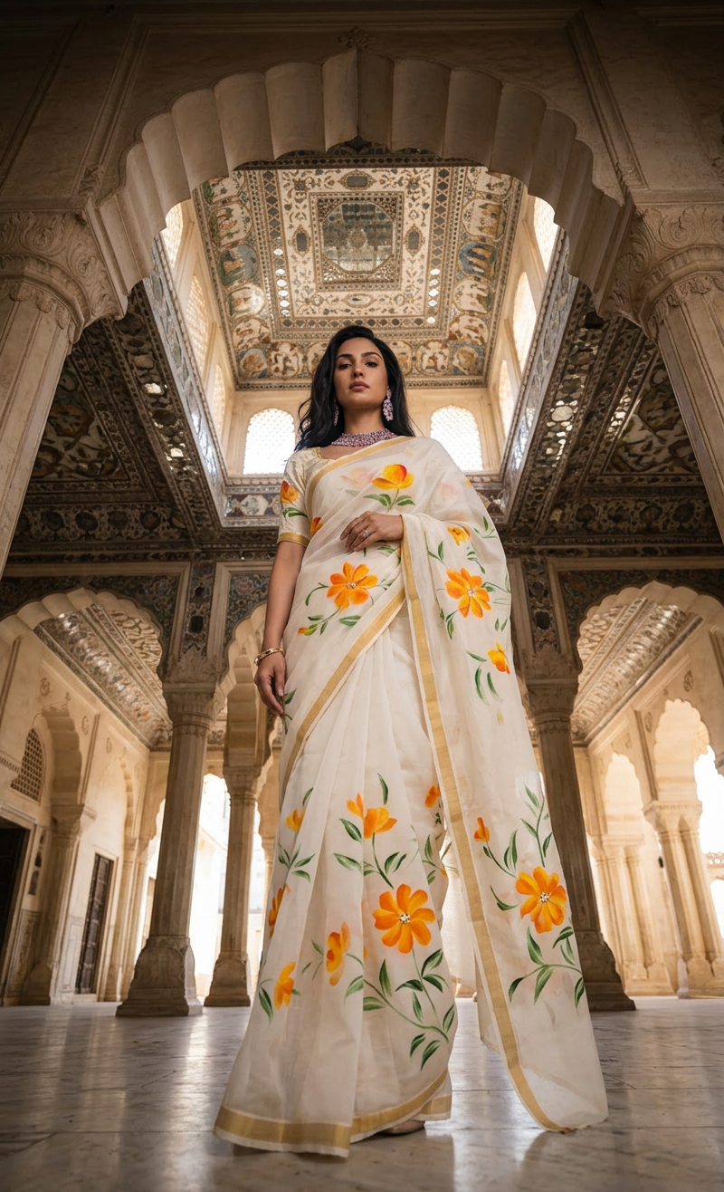 Saffron Meadow Saree