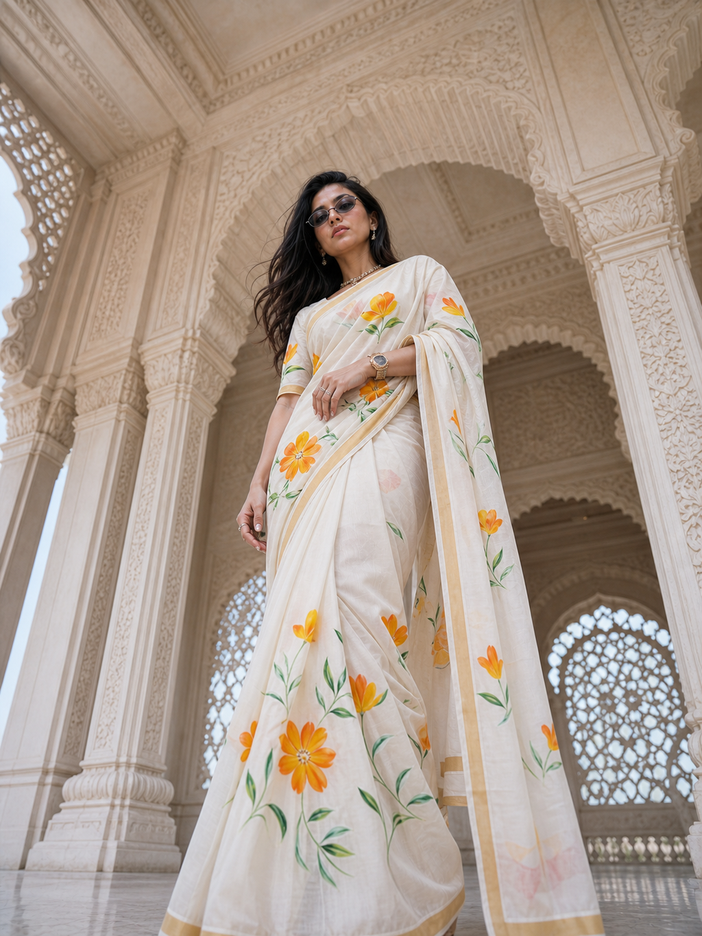 Saffron Meadow Saree