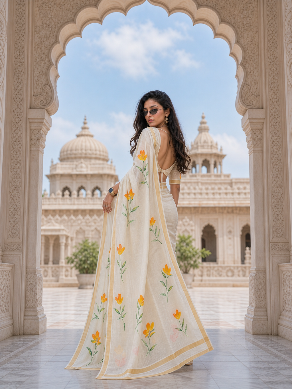 Saffron Meadow Saree
