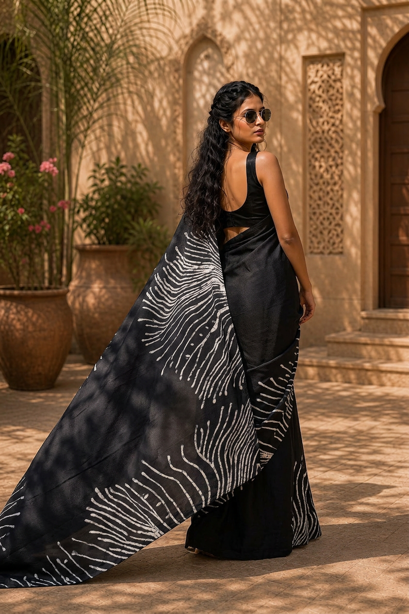 Midnight Muse Satin Saree