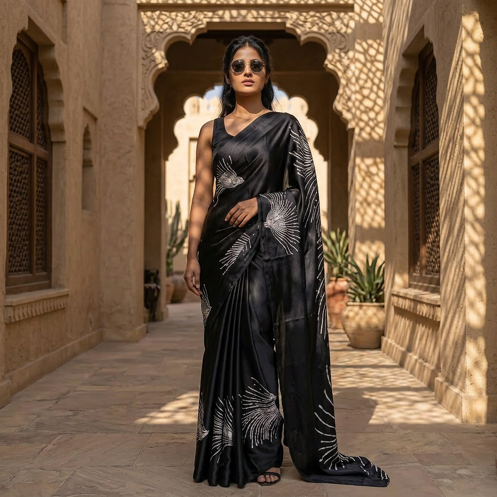 Midnight Muse Satin Saree