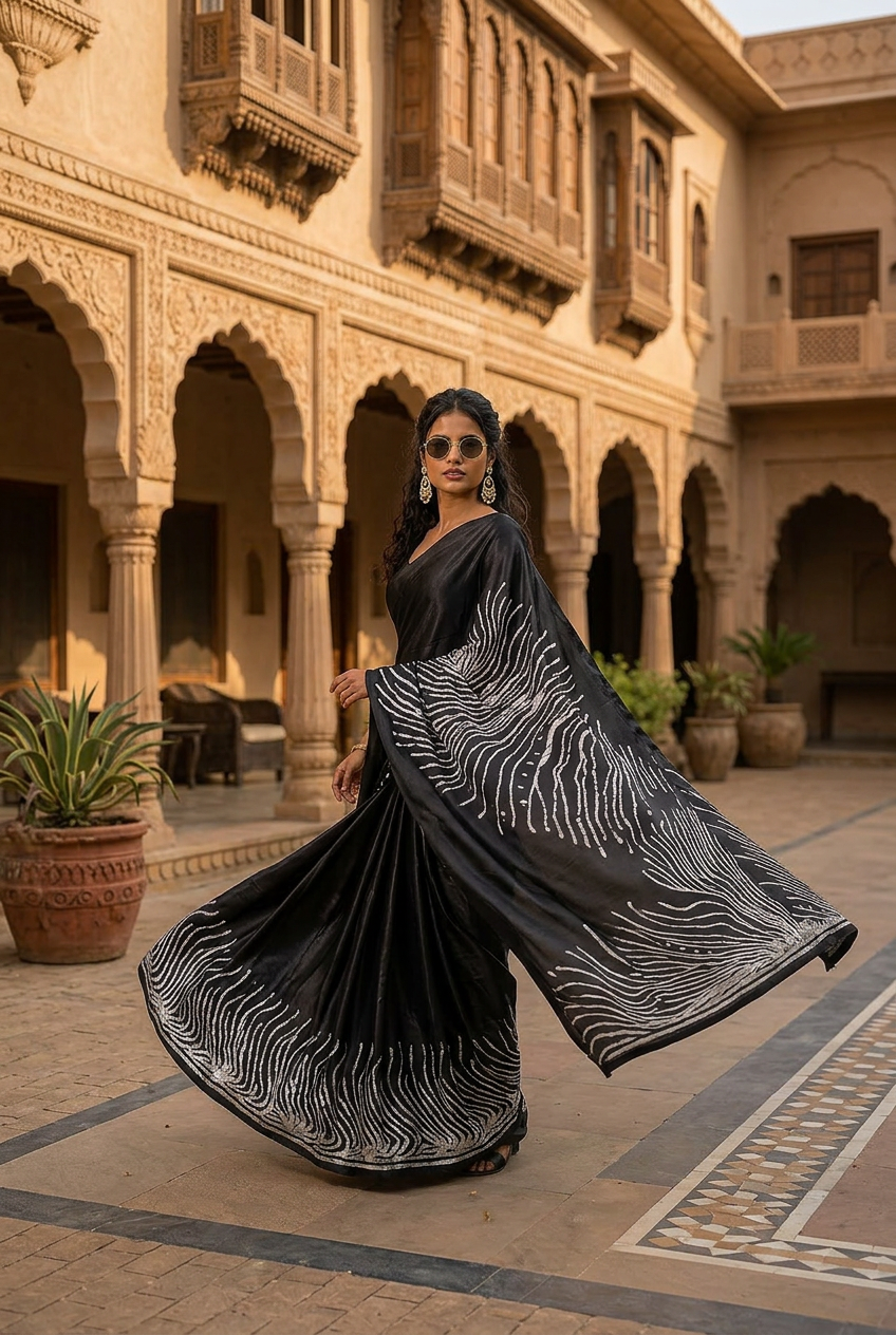 Midnight Muse Satin Saree