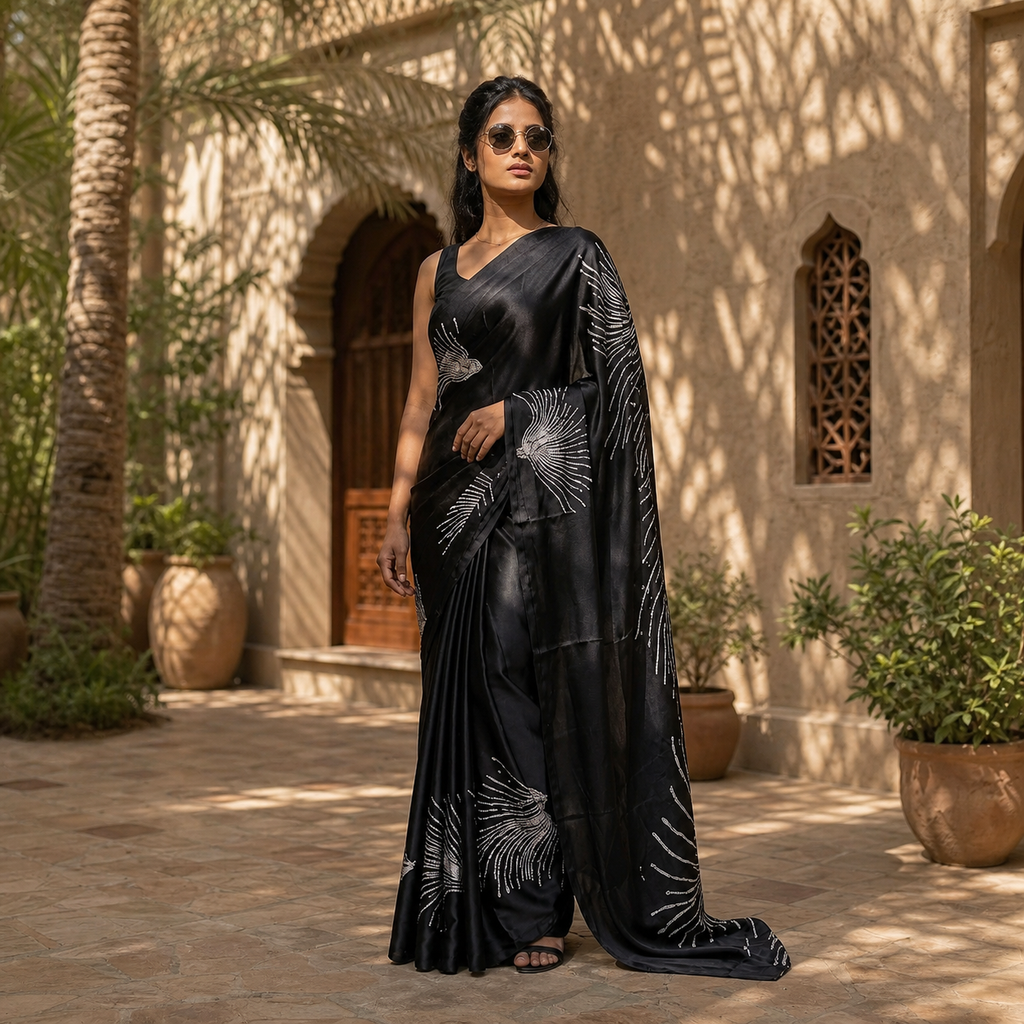 Midnight Muse Satin Saree