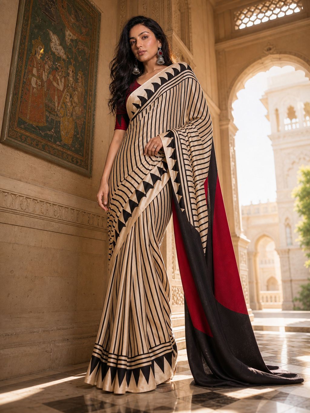 Ivory Noir Satin Saree