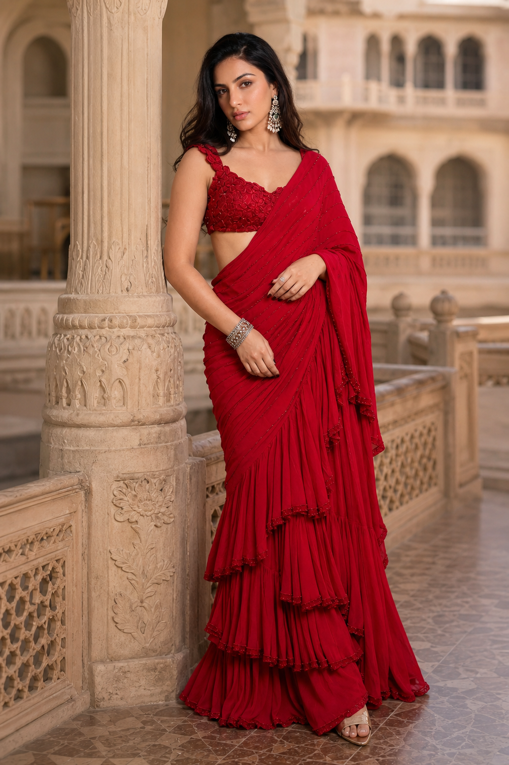 Scarlet Ruffle Saree