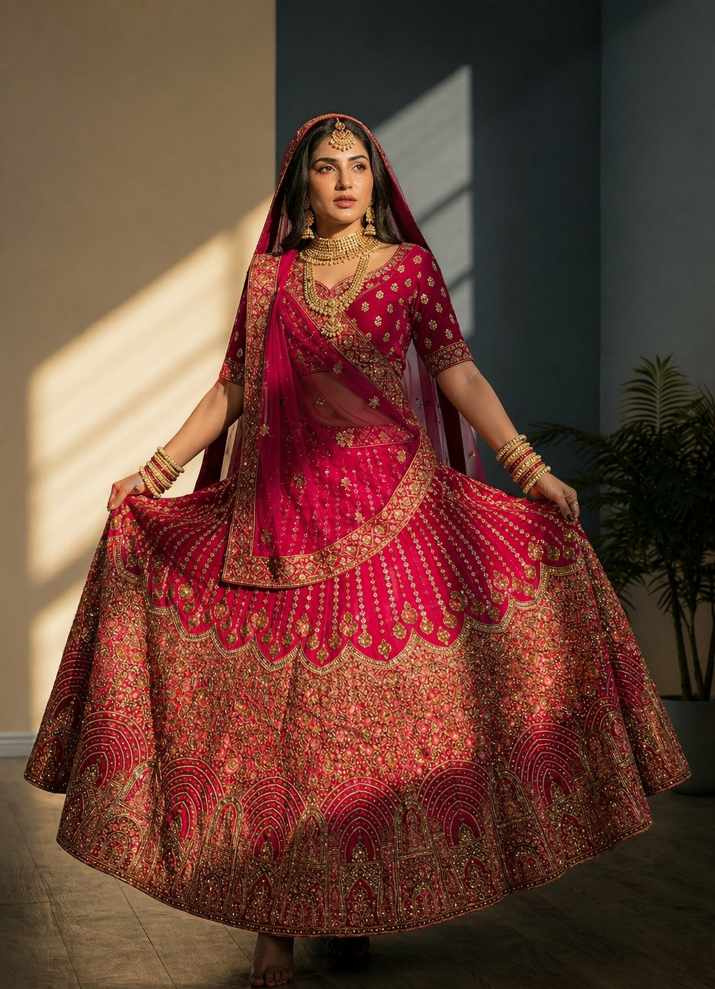 Rani Pink Embroidered Lehenga Set