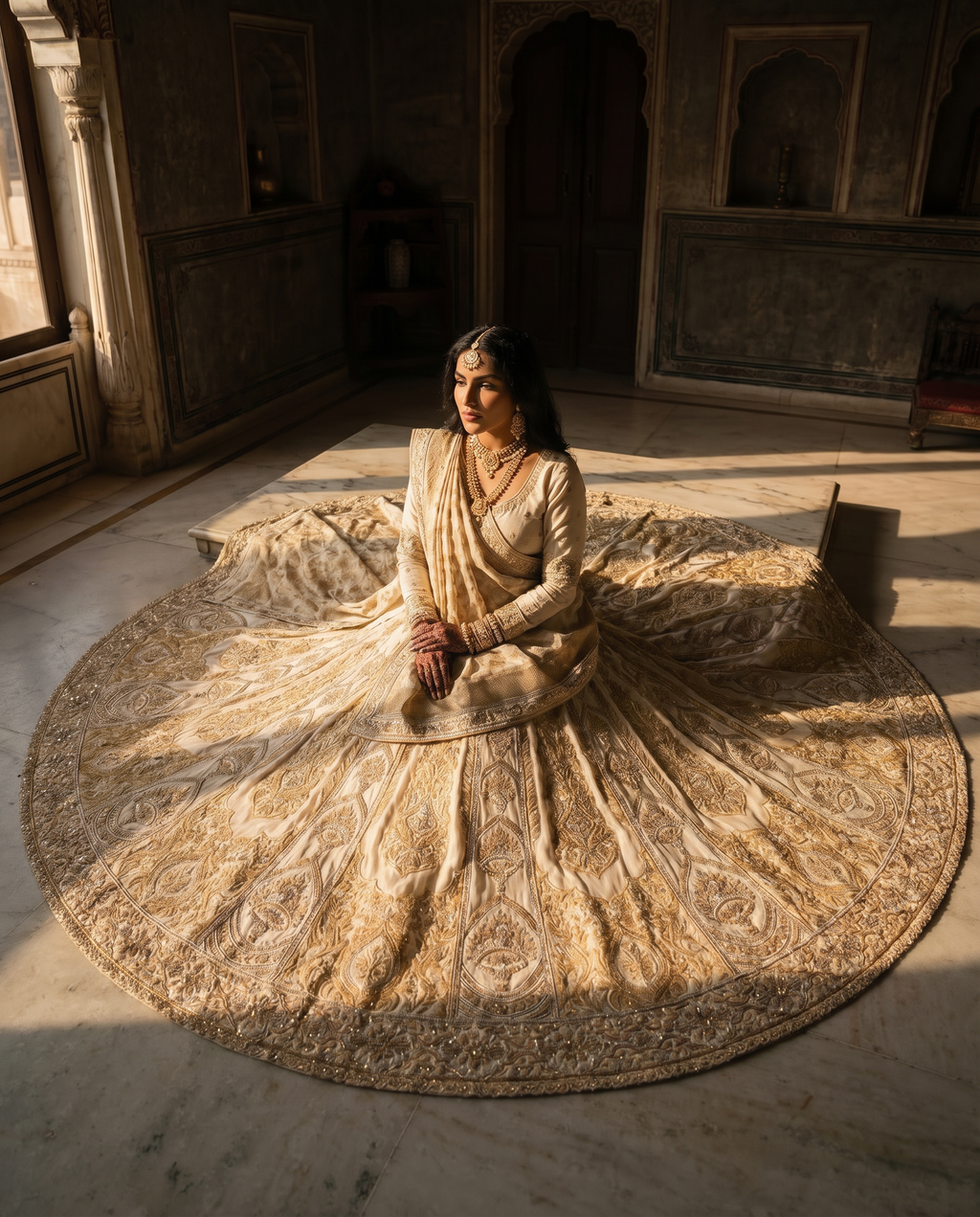 Ivory Gold Embroidered Lehenga Set