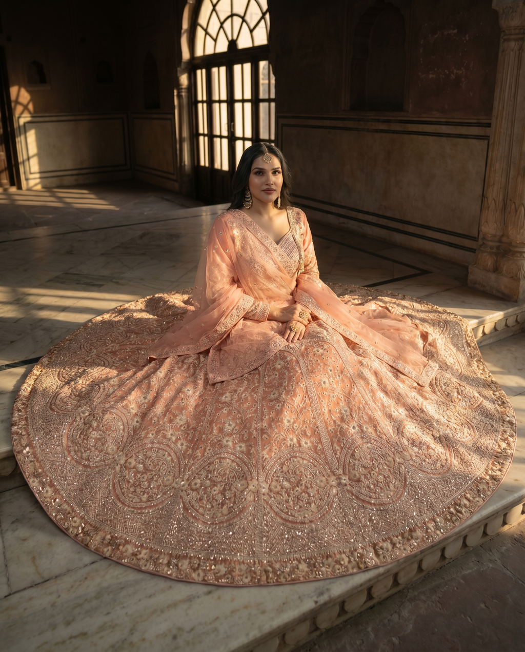 Blush Pink Embroidered Net Lehenga Set
