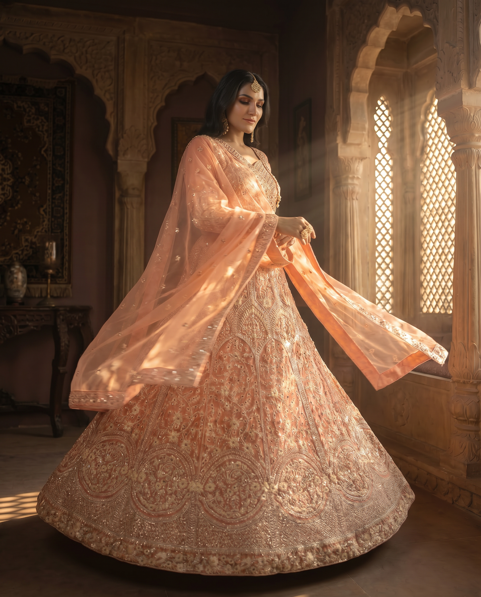 Blush Pink Embroidered Net Lehenga Set