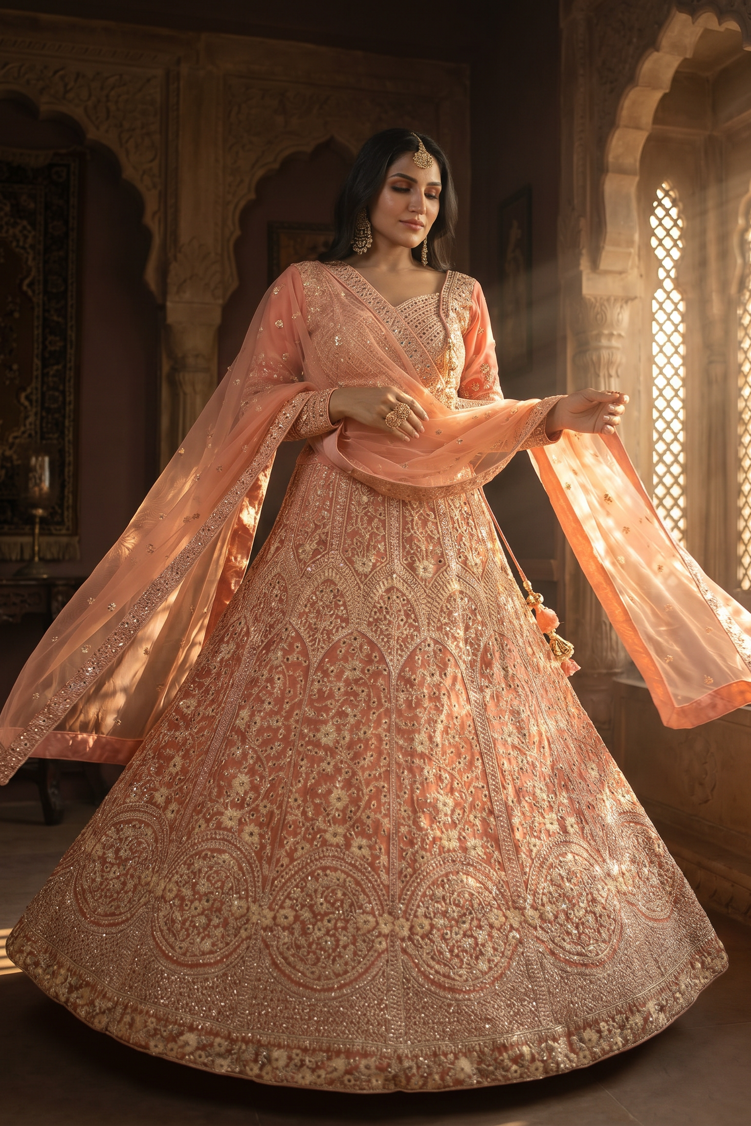 Blush Pink Embroidered Net Lehenga Set