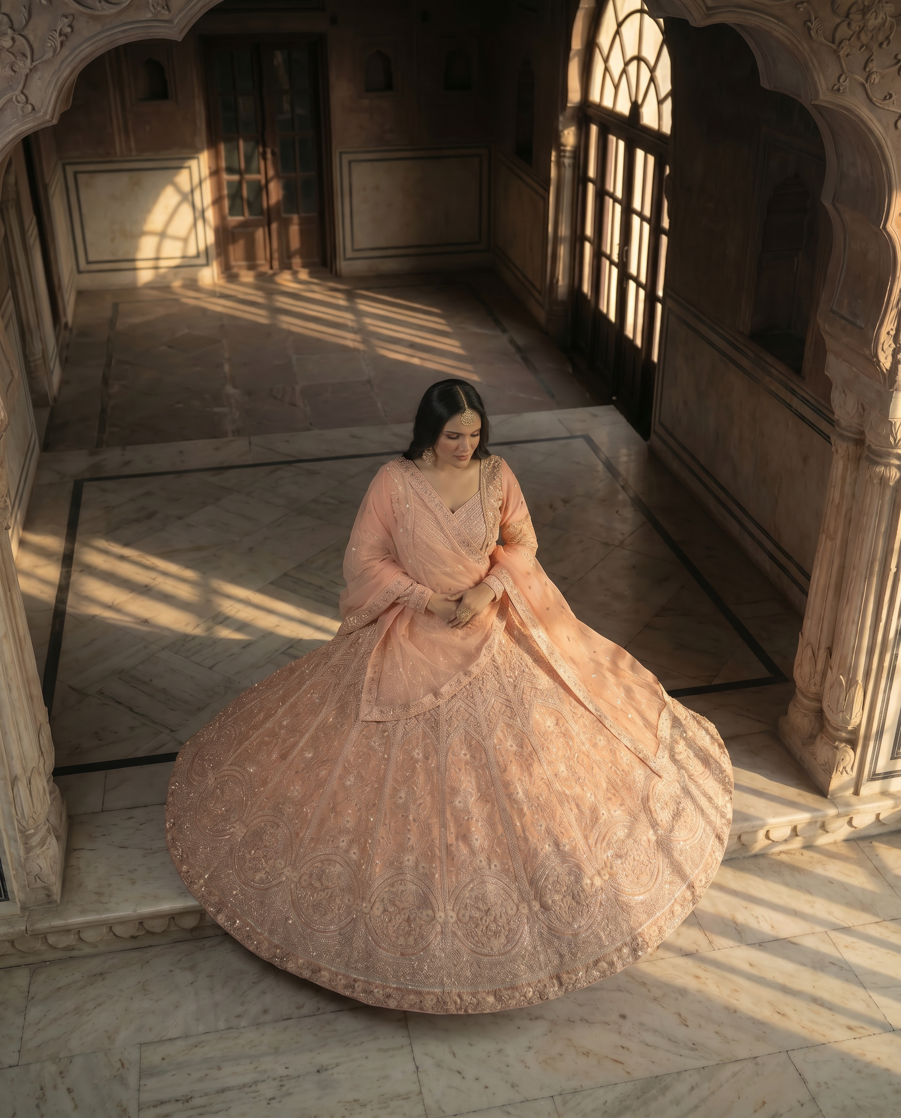 Blush Pink Embroidered Net Lehenga Set