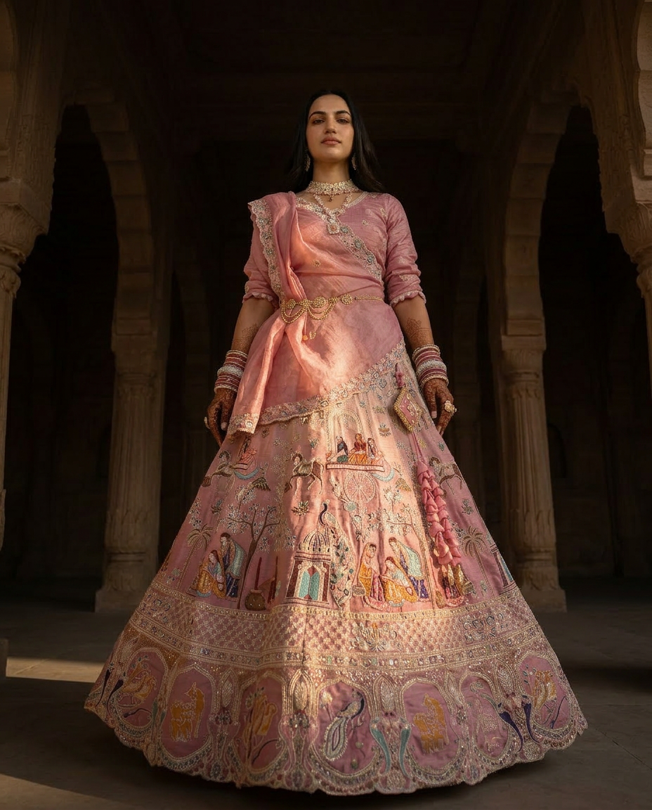 Pink Peacock Heritage Lehenga Set