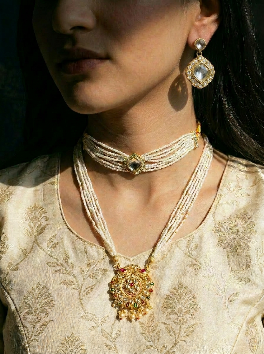 Viraas Pearl Necklace Set