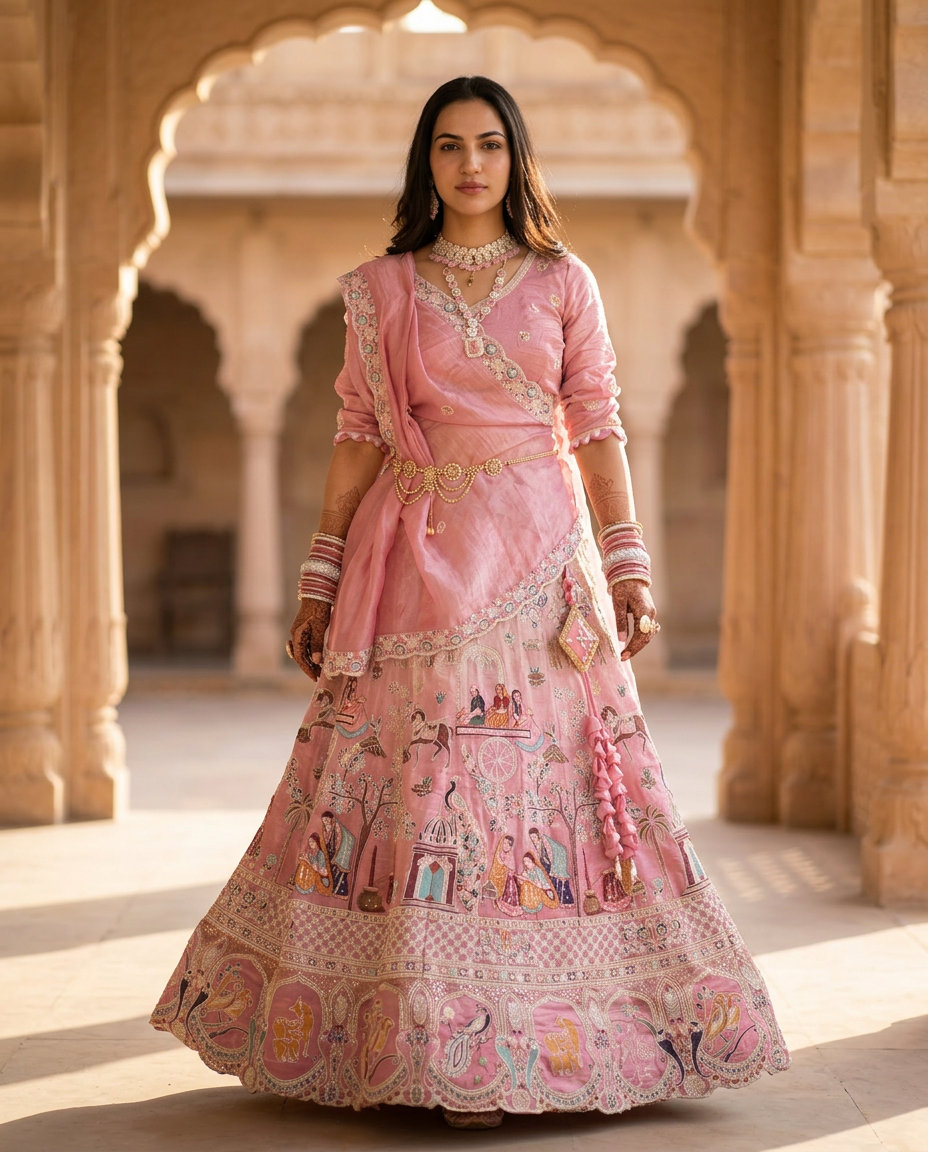 Pink Peacock Heritage Lehenga Set