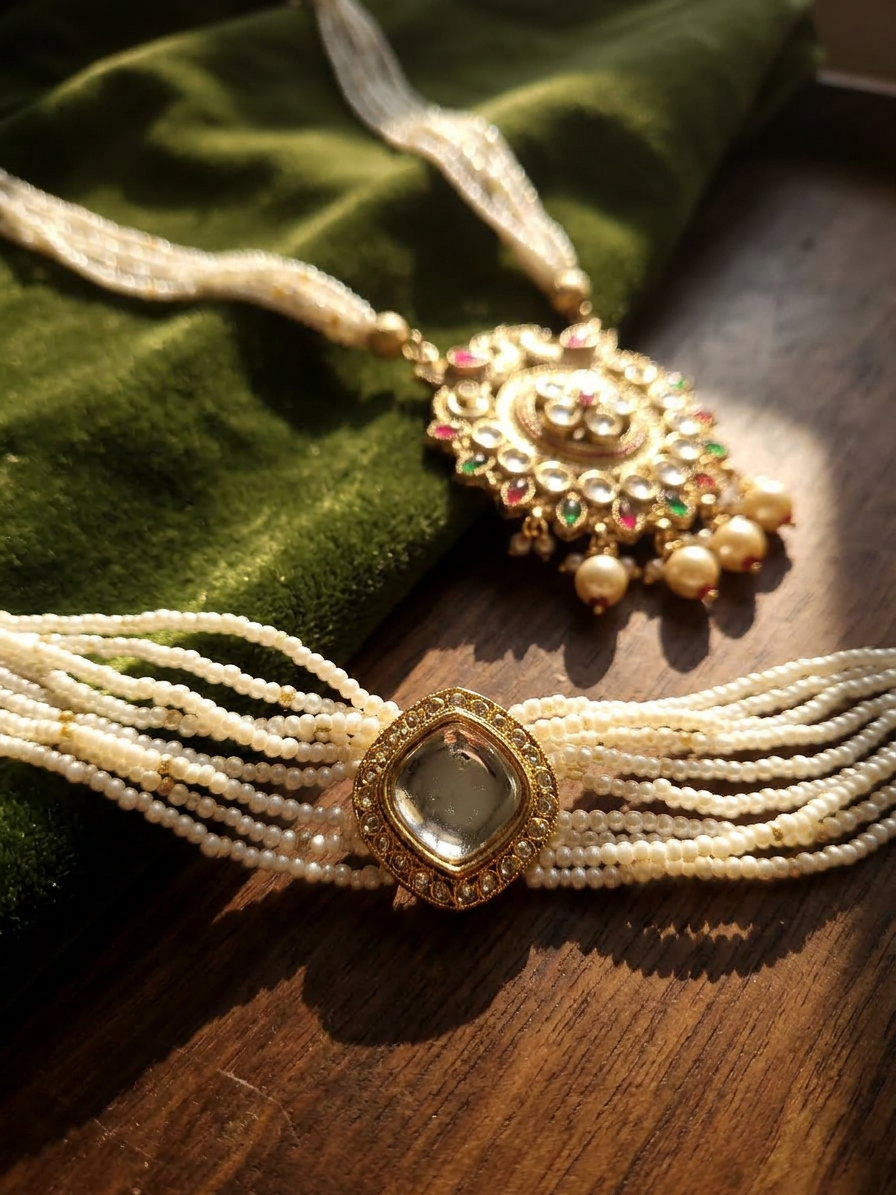 Viraas Pearl Necklace Set