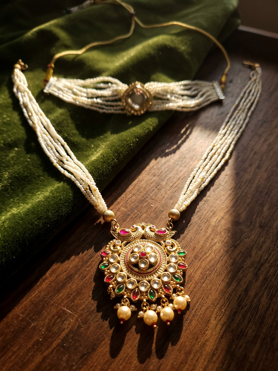 Viraas Pearl Necklace Set