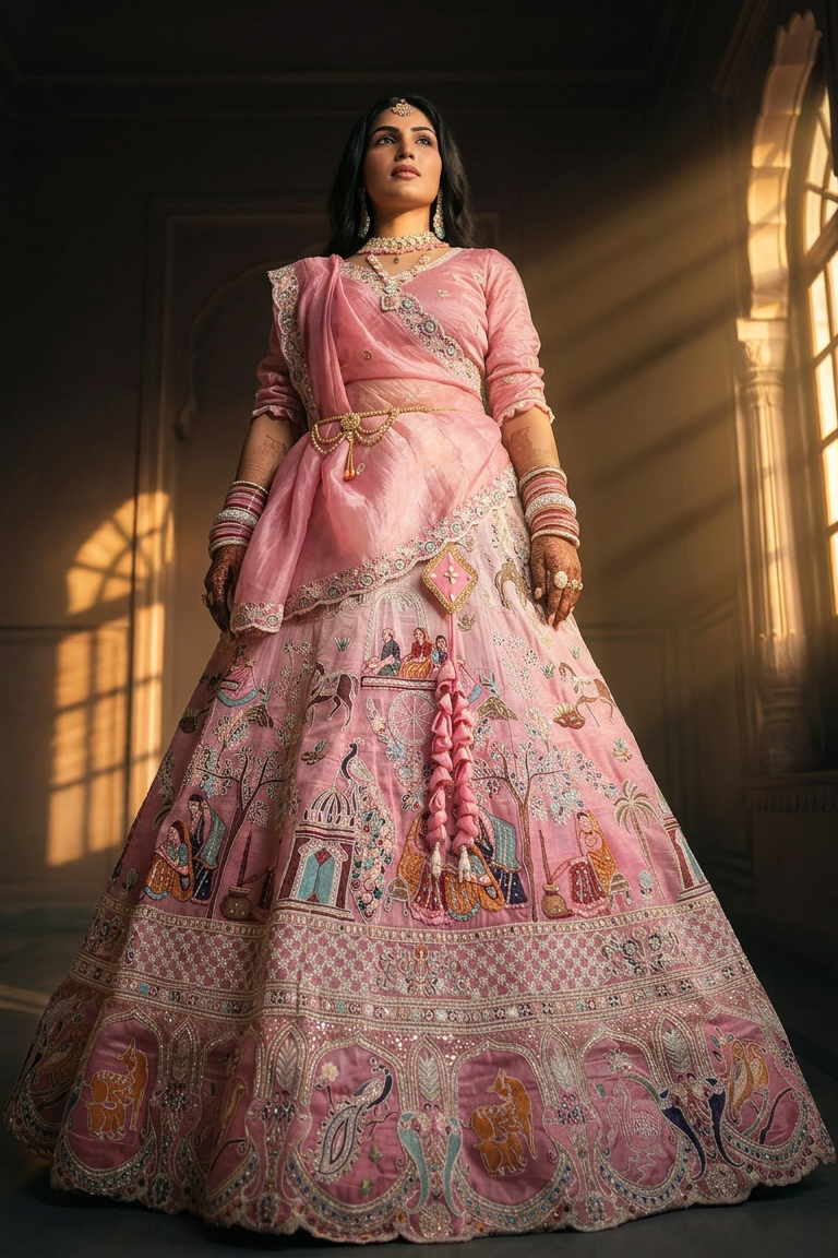 Pink Peacock Heritage Lehenga Set