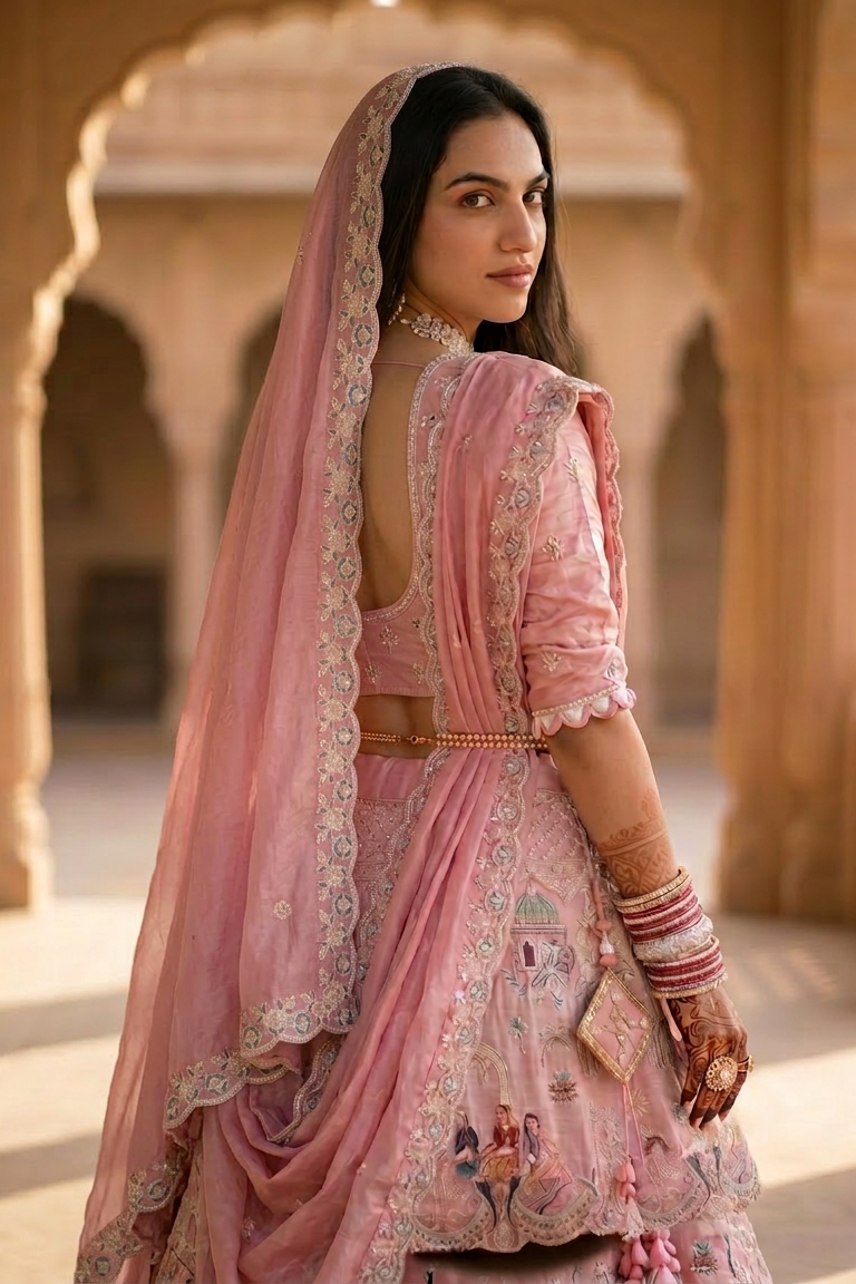 Pink Peacock Heritage Lehenga Set