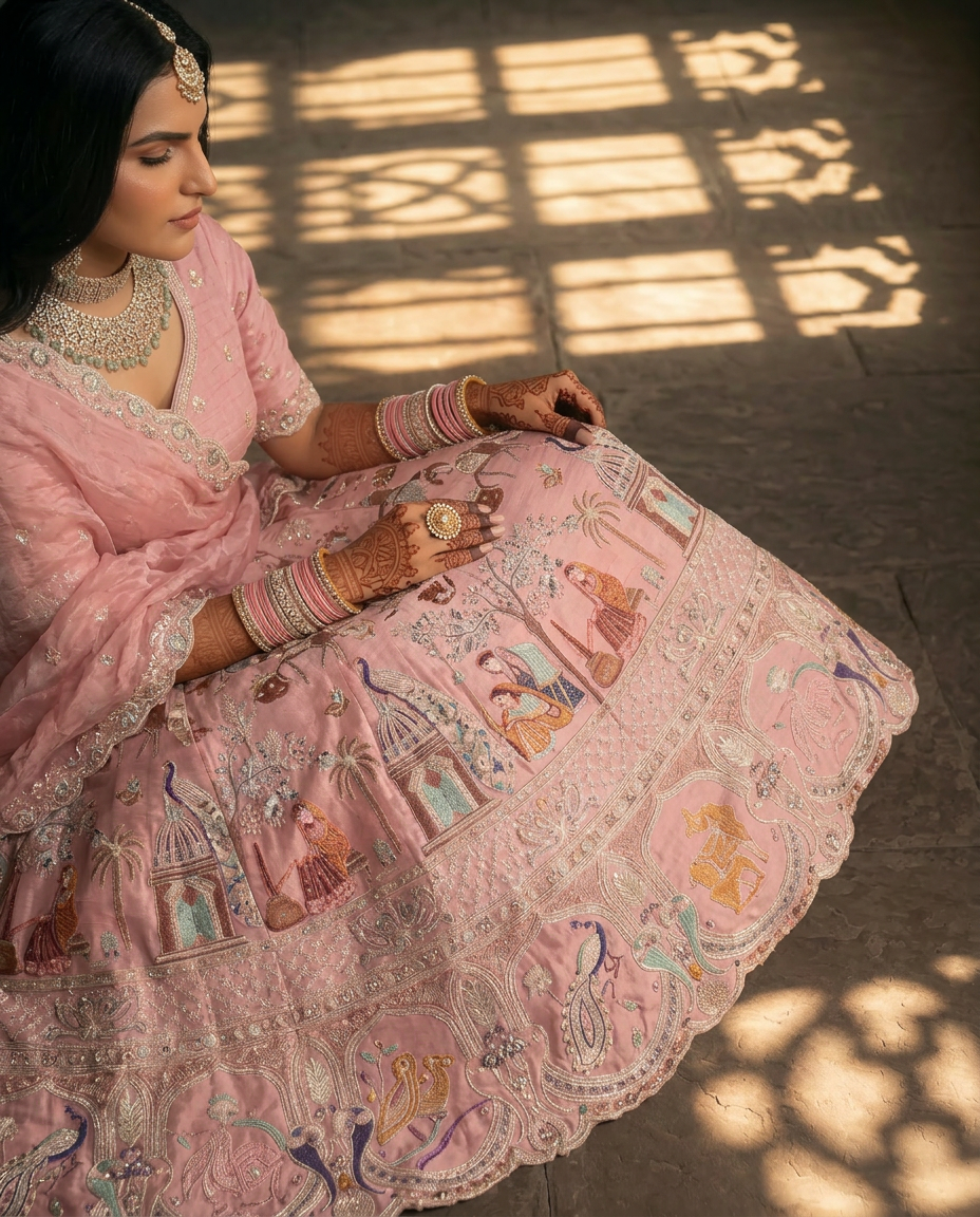 Pink Peacock Heritage Lehenga Set