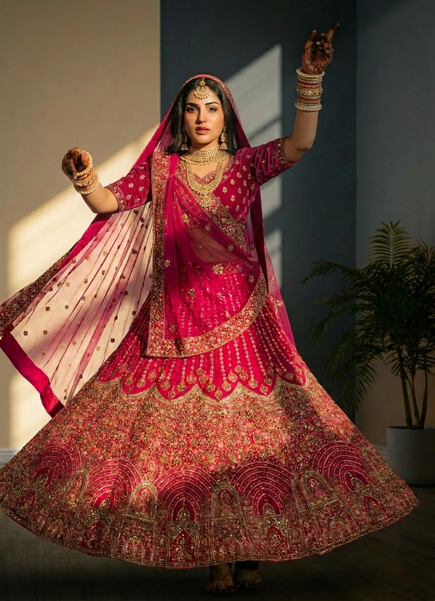 Rani Pink Embroidered Lehenga Set