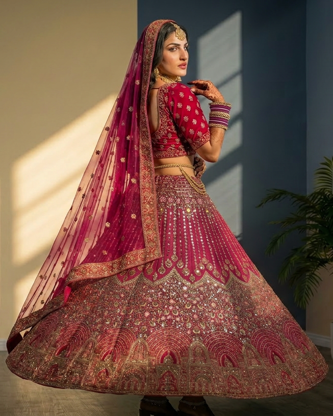 Rani Pink Embroidered Lehenga Set