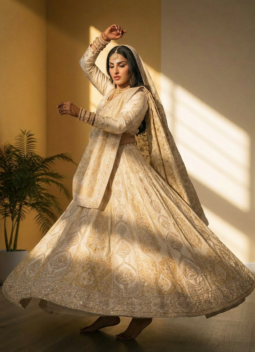 Ivory Gold Embroidered Lehenga Set