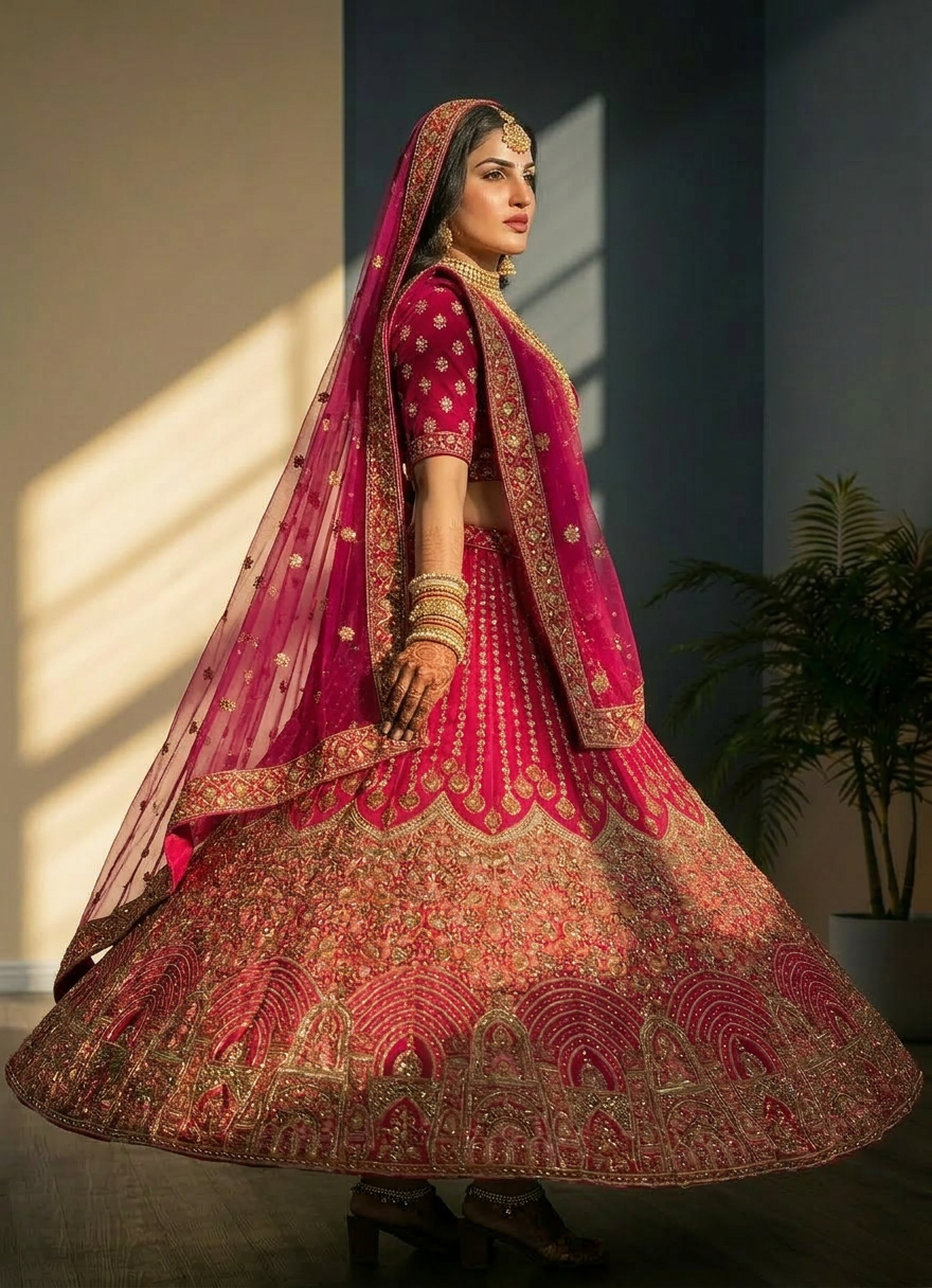 Rani Pink Embroidered Lehenga Set