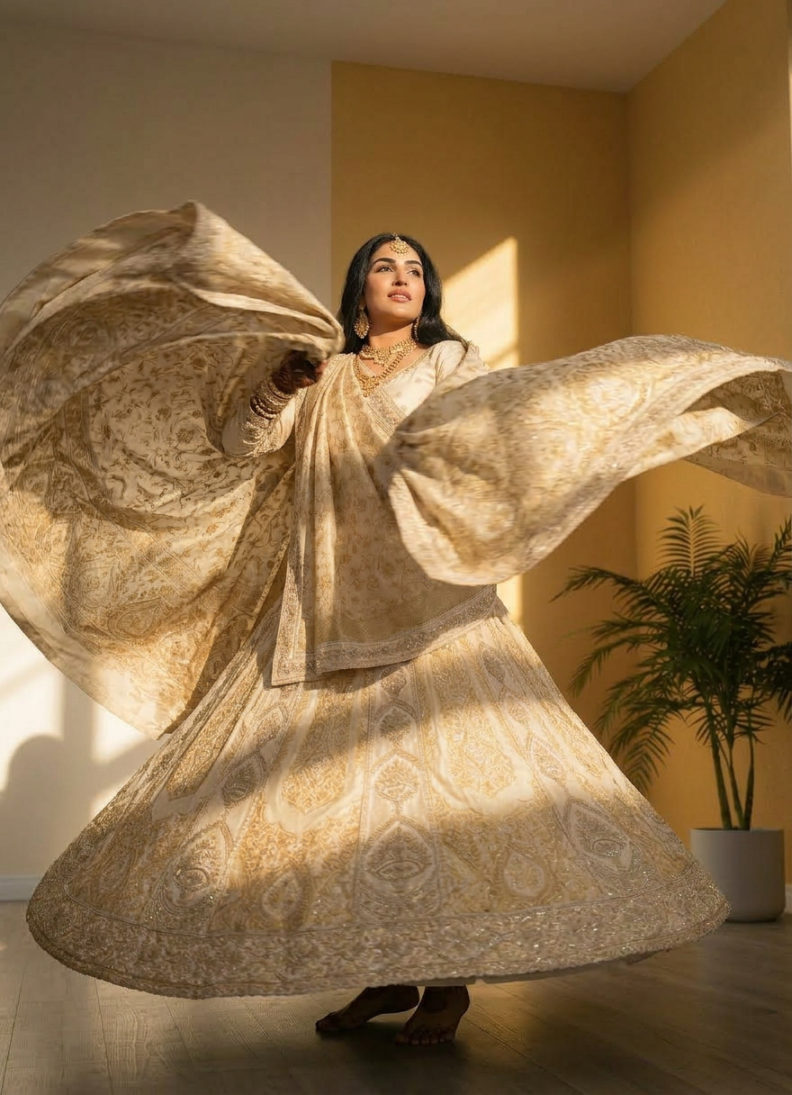 Ivory Gold Embroidered Lehenga Set