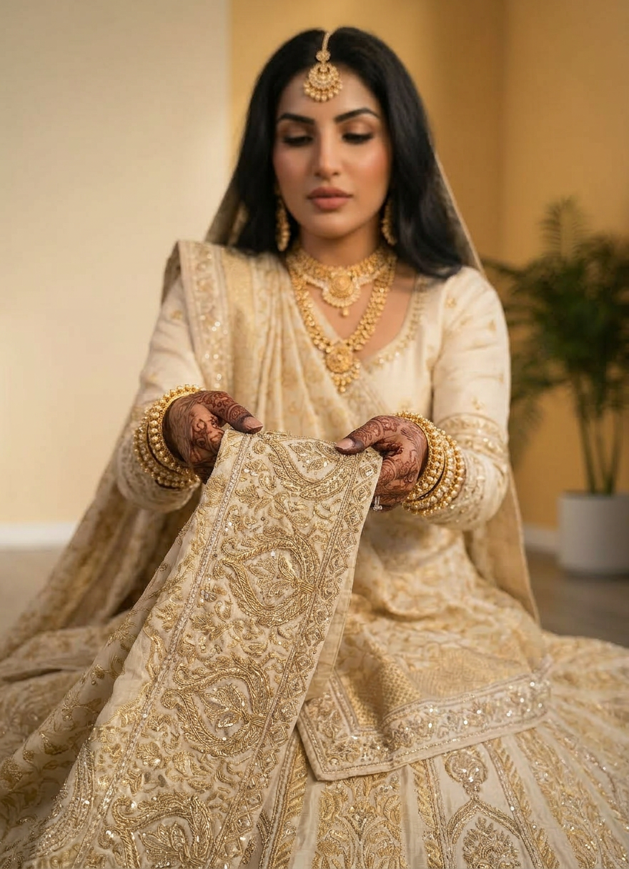 Ivory Gold Embroidered Lehenga Set