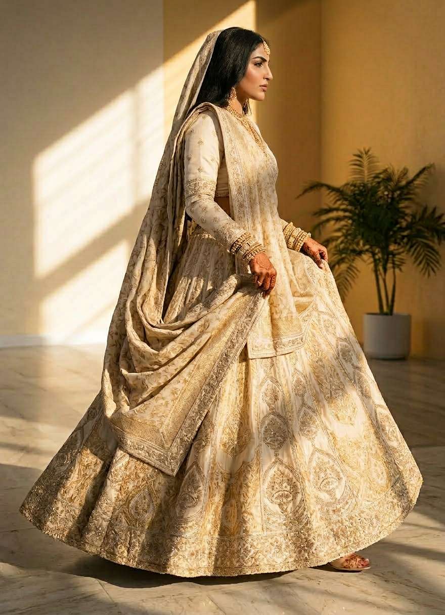 Ivory Gold Embroidered Lehenga Set
