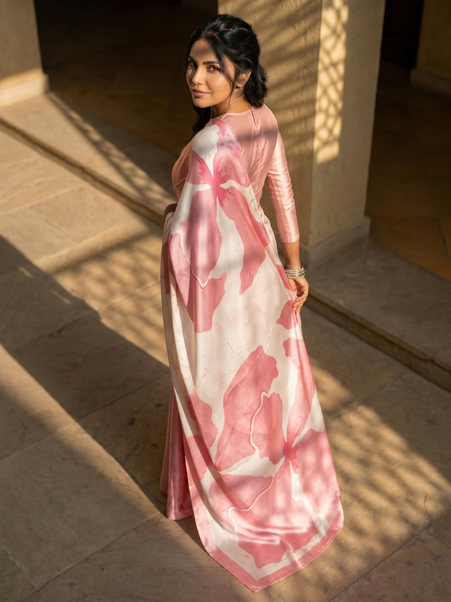 Blush Petal Satin Saree