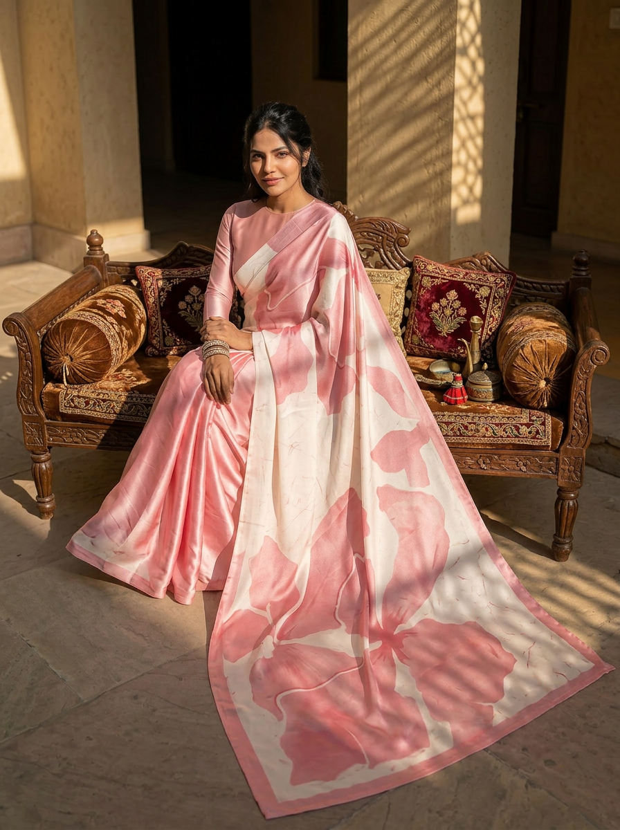 Blush Petal Satin Saree