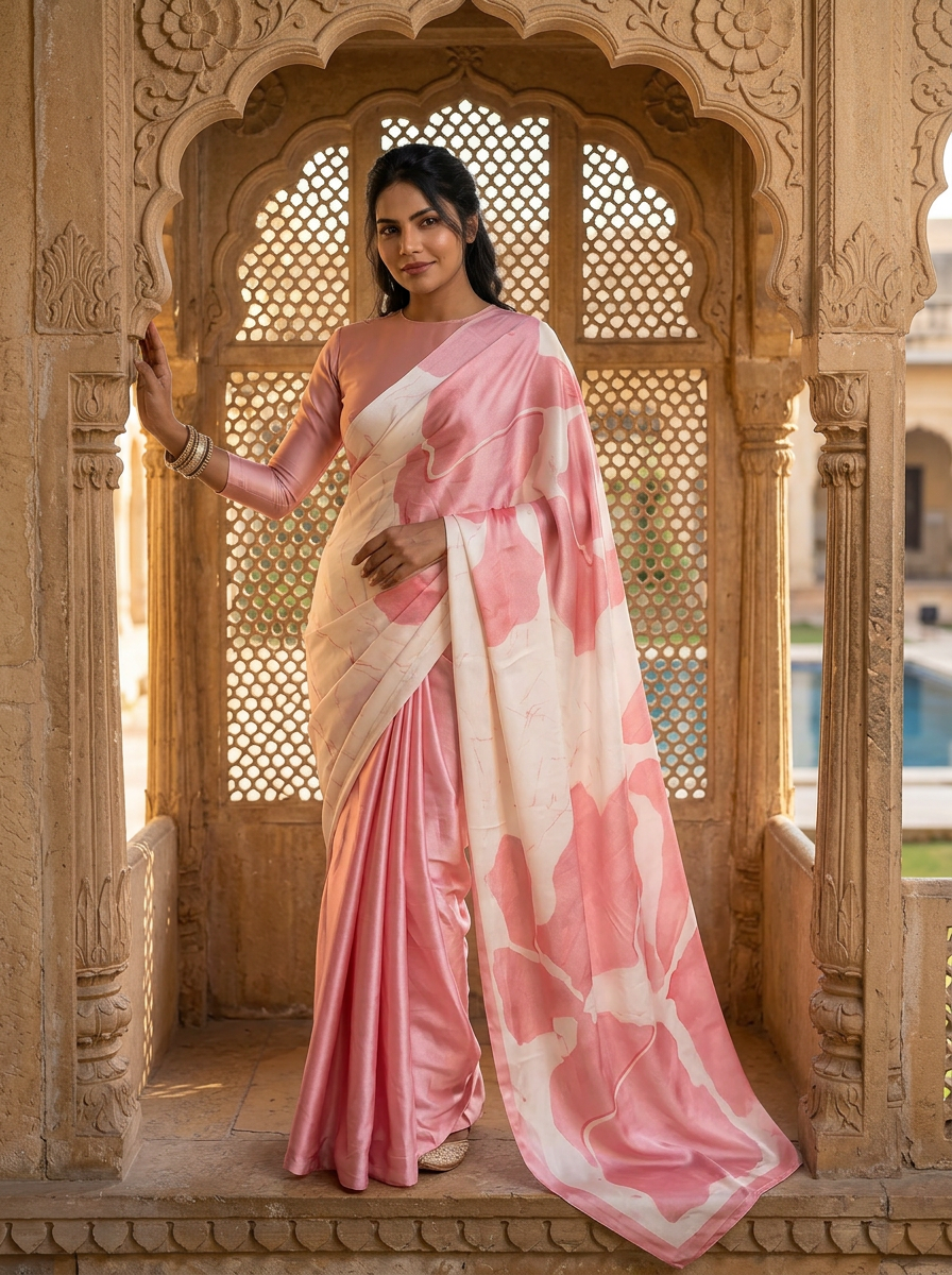 Blush Petal Satin Saree