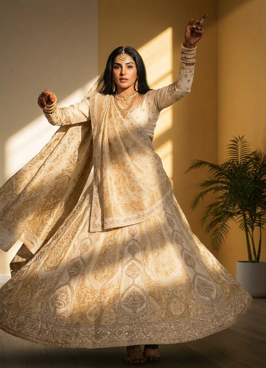 Ivory Gold Embroidered Lehenga Set