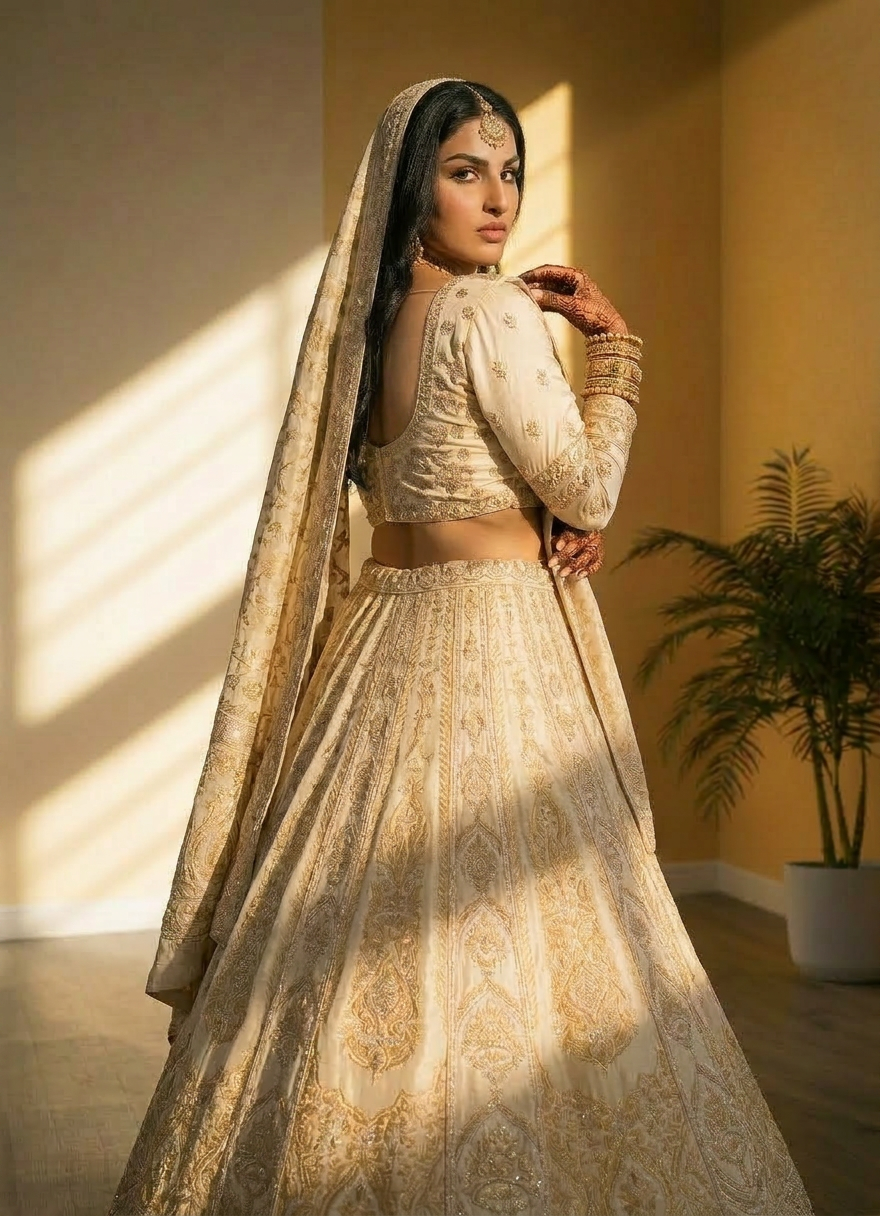 Ivory Gold Embroidered Lehenga Set